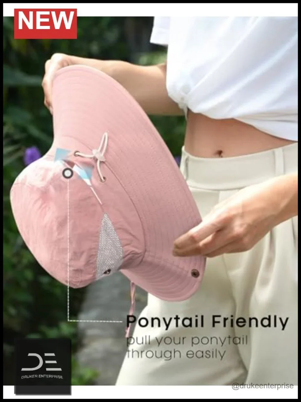 Womens Sun Hat with Ponytail Hole UPF 50+ Wide Brim Waterproof Nylon Foldable